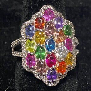 Ring Spinel Topaz CZ Size 7-3/4 25mm x 18mm 102 Stones 7.95 ct. Sterling Silver